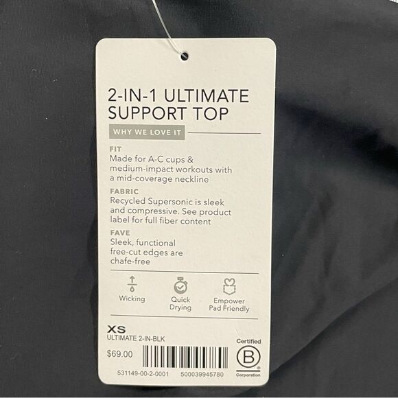 NWT Athleta Black 2-in-1 Ultimate Support Tank Top, built-in sports bra, XS. New - Picture 10 of 10